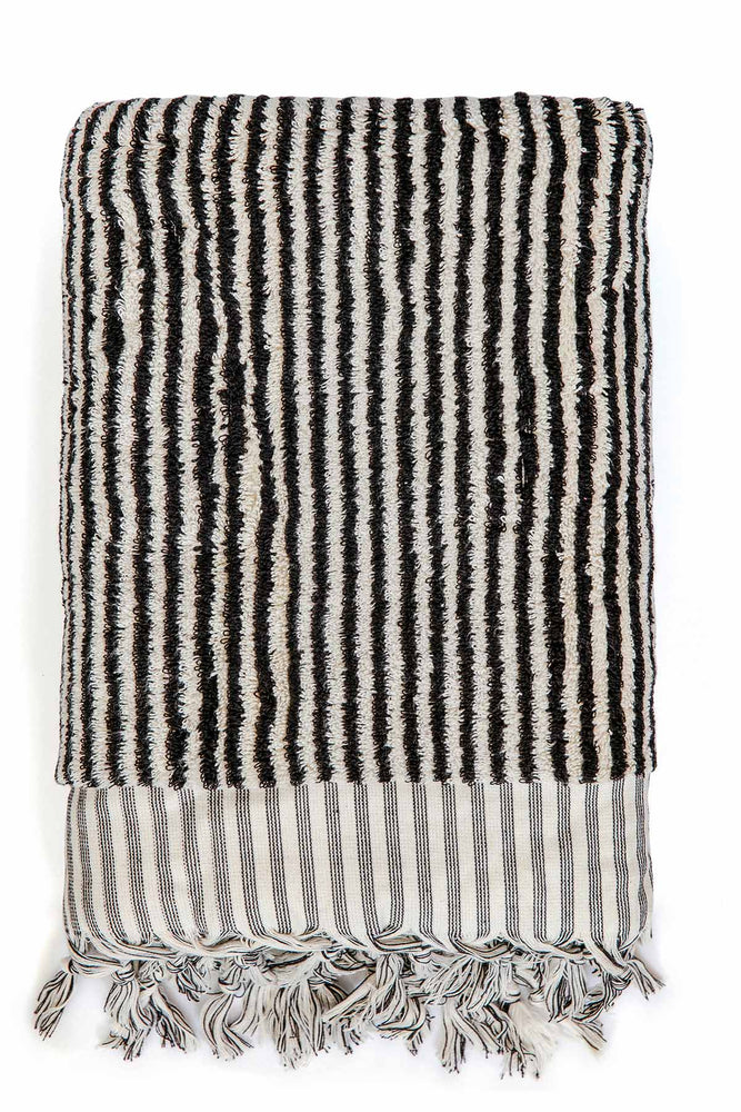 Striped Plush Turkish Towel - Black + White
