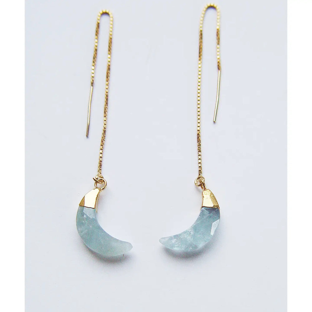 Aquamarine Moon Threader Earrings