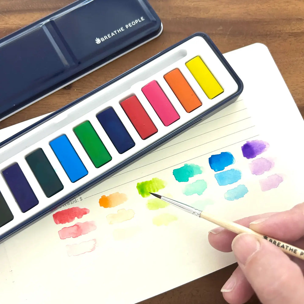 Watercolor Set - 12 Artist Grade Colors + Wood Brush