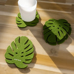 Merino Wool Monstera Coaster Set - Loden Green
