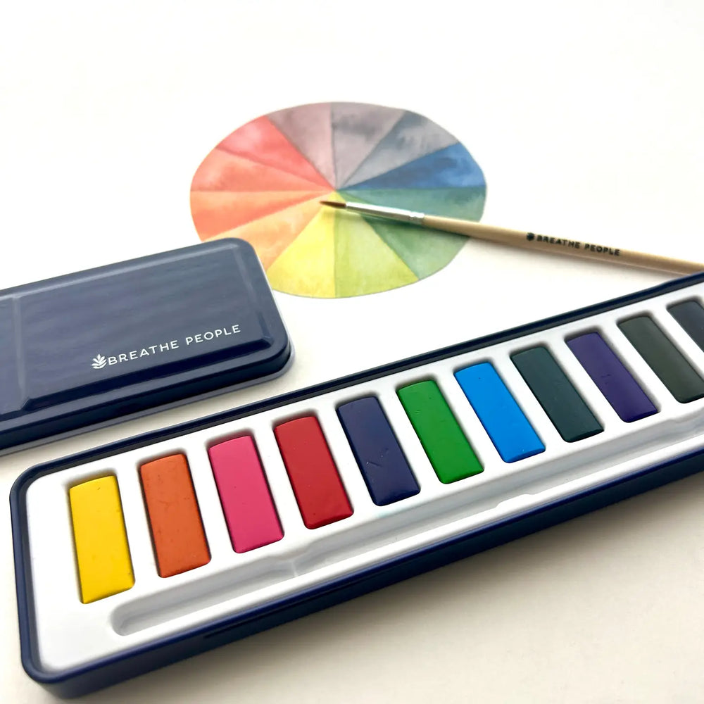 Watercolor Set - 12 Artist Grade Colors + Wood Brush