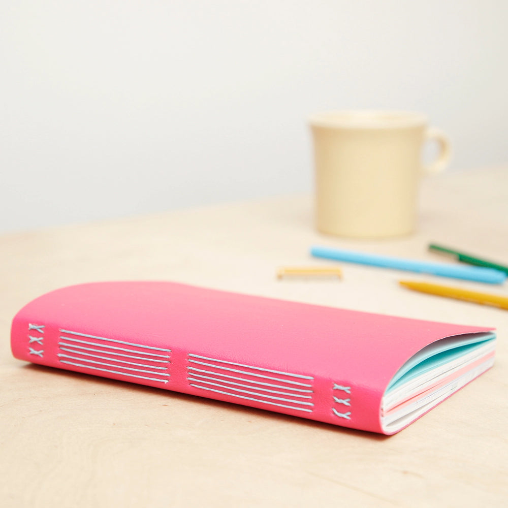 Hand Sewn Vegan Leather Journal - Pink
