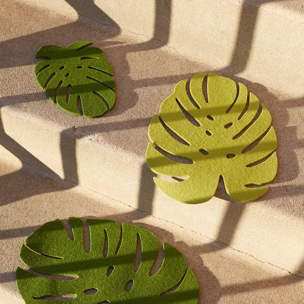 Merino Wool Felt Monstera Leaf Trivet - Loden Green - Large