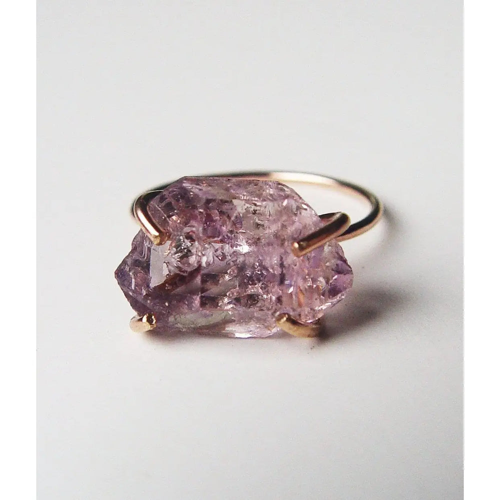 Amethyst Herkimer Gold Ring - Size 7