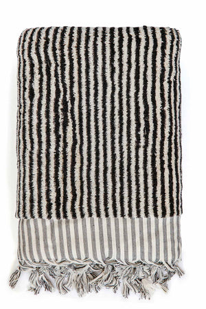 
                
                    Load image into Gallery viewer, Striped Plush Turkish Towel - Black + White
                
            