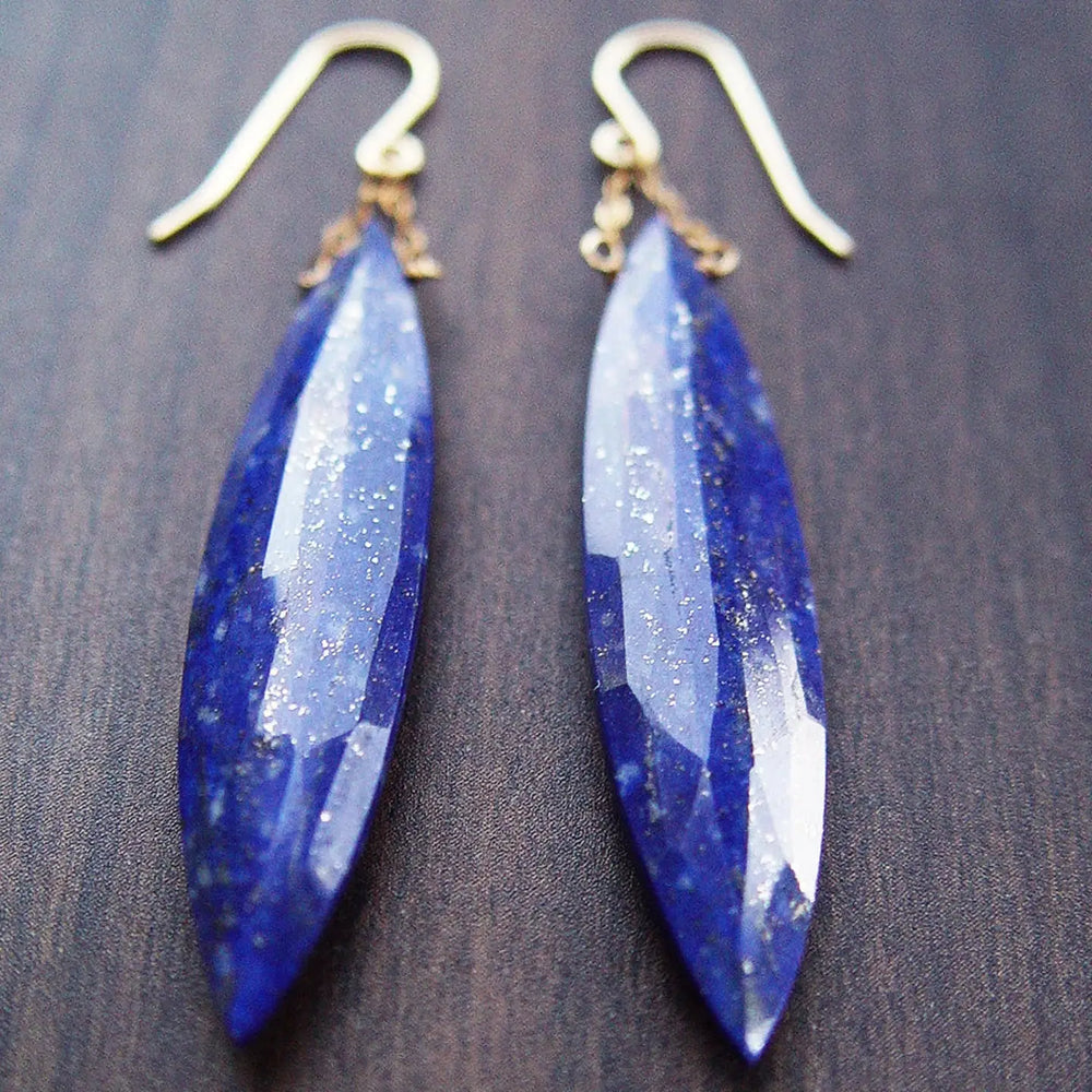 Lapis Gold Chain Marquise Earrings