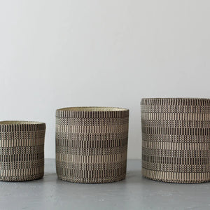 Large Handwoven Jute Basket in Kalied Stripe