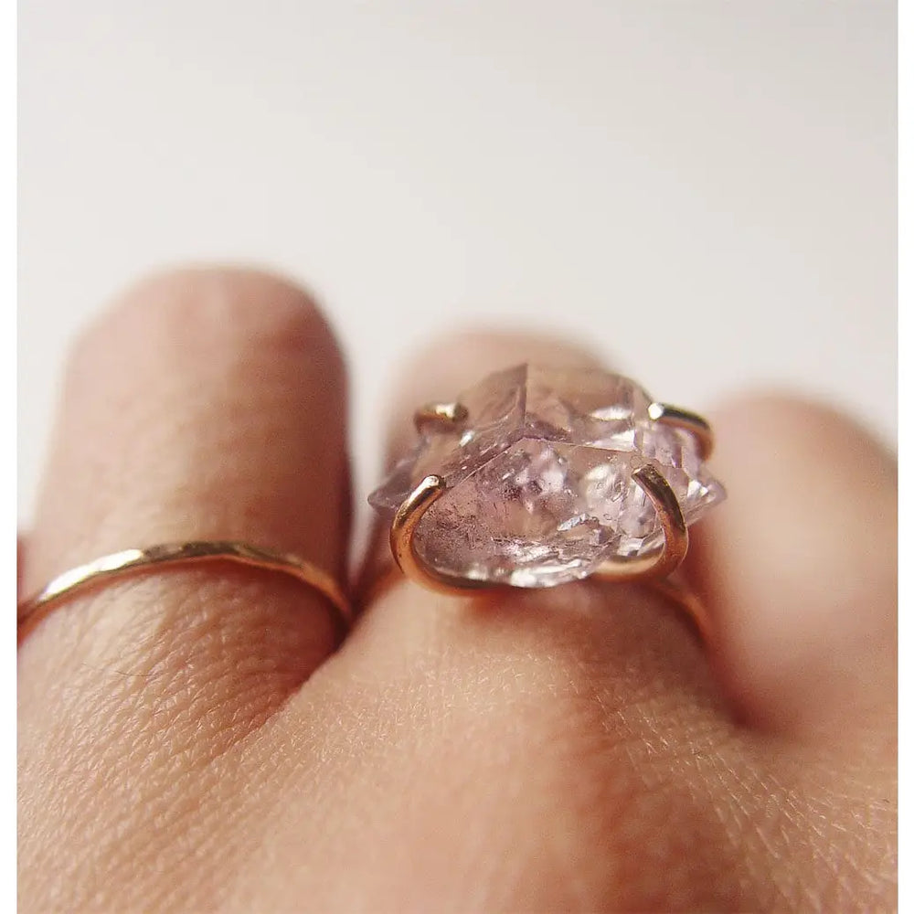 Amethyst Herkimer Gold Ring - Size 7