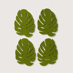 Merino Wool Monstera Coaster Set - Loden Green
