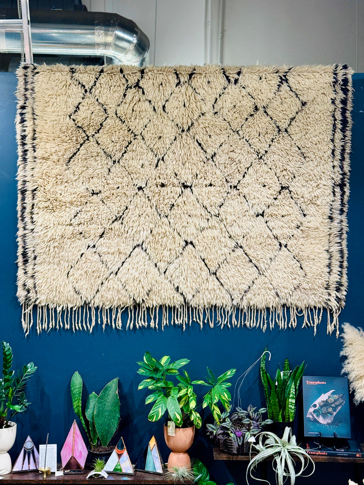 Wool Shag Pile Vintage Beni Ourain Moroccan Rug (11’ 4” x 6’)