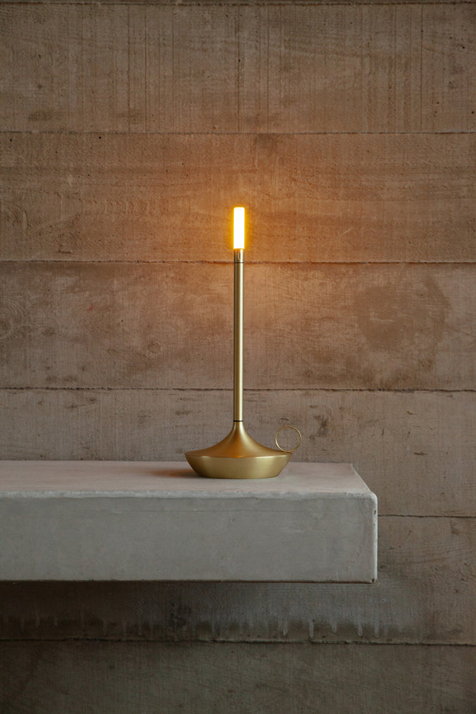 Wick Portable Rechargeable Candle Lamp in Brass