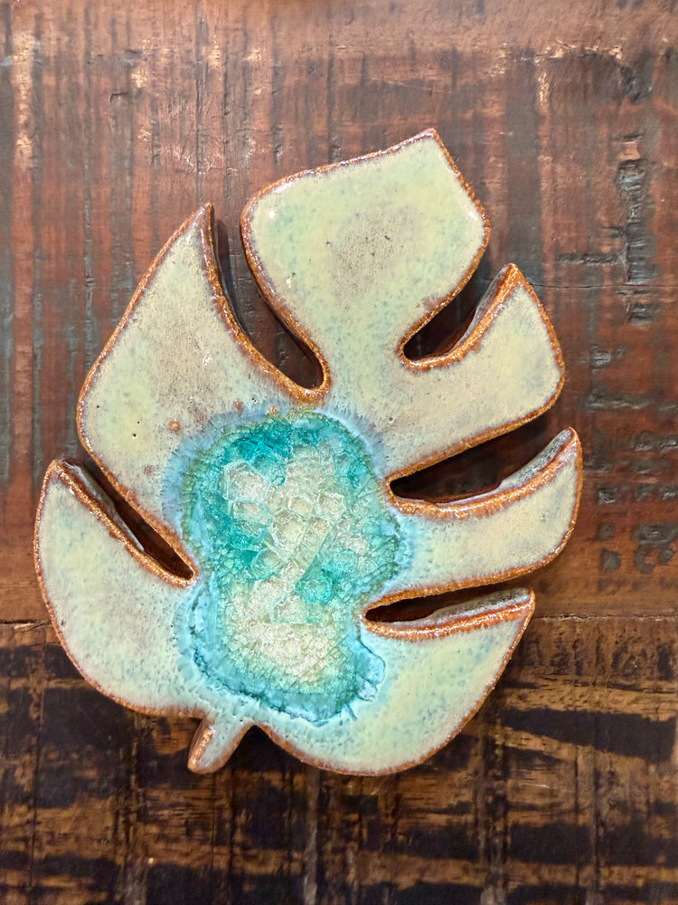 Monstera Ceramic Coaster - Turquoise