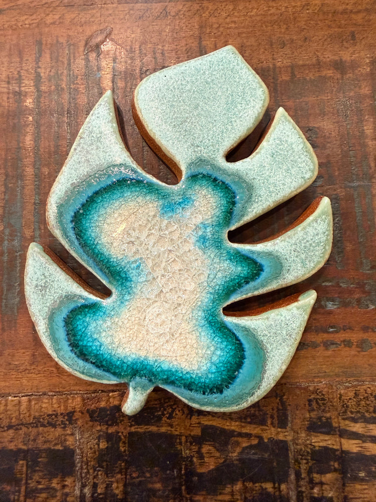 Monstera Ceramic Coaster - Aqua