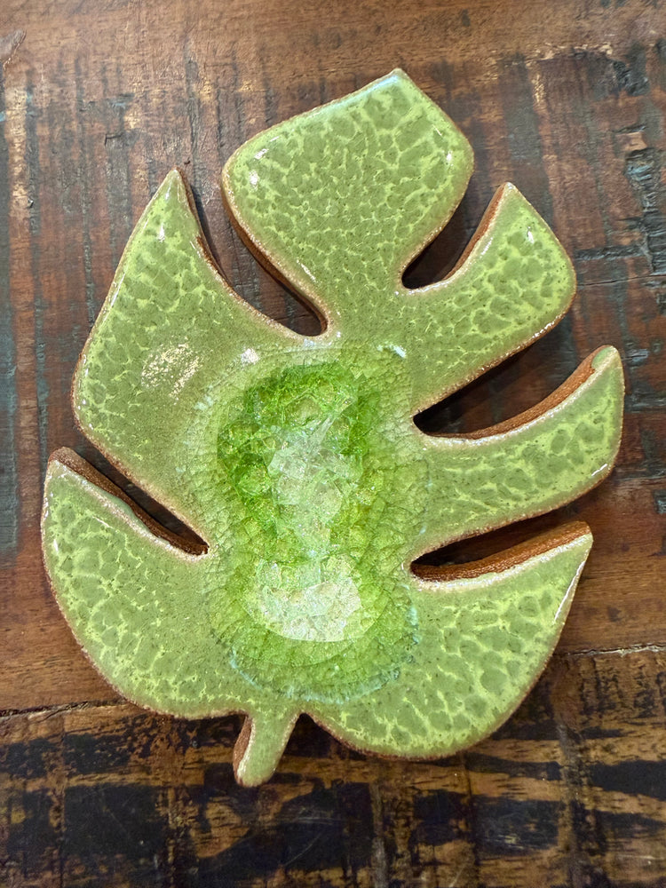 Monstera Ceramic Coaster - Leaf Green