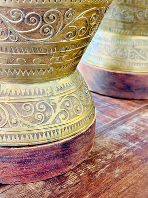 Antique Hand-Etched Anglo-Indian Brass Lamps