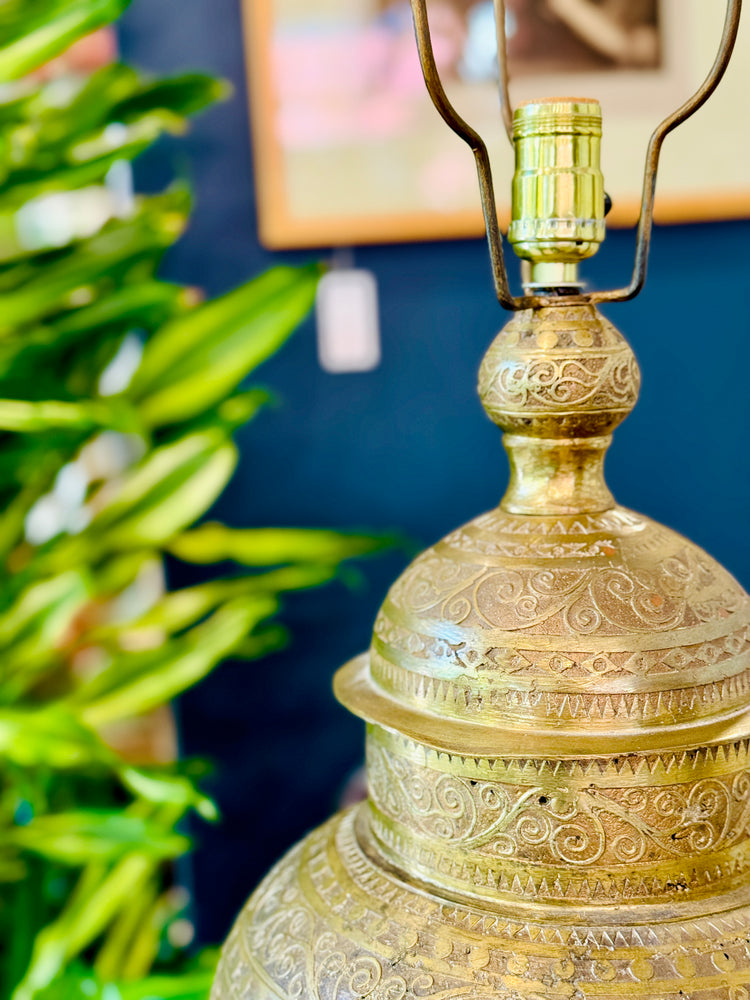 Antique Hand-Etched Anglo-Indian Brass Lamps