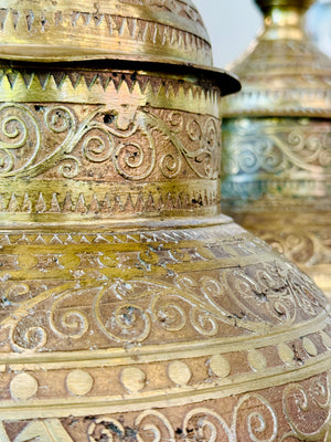 Antique Hand-Etched Anglo-Indian Brass Lamps
