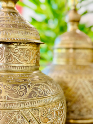 Antique Hand-Etched Anglo-Indian Brass Lamps