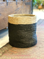 Small Charcoal/Natural Jute Round Basket