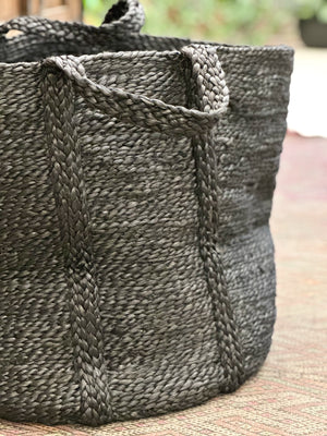 Handwoven Charcoal Jute Laundry Basket