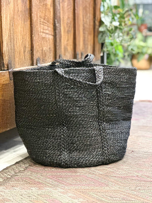 Handwoven Charcoal Jute Laundry Basket