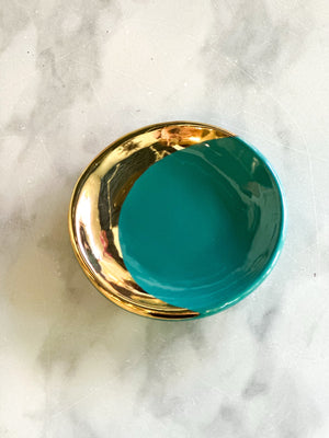 Gold Lunar Ceramic Ring Dish in Teal