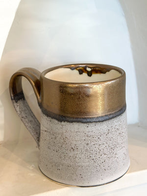 
                
                    Load image into Gallery viewer, Gold + Grey Hand Thrown Mug
                
            