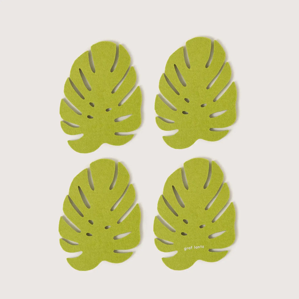 Merino Wool Monstera Coaster Set - Pistachio
