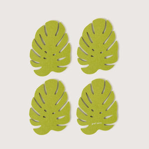 Merino Wool Monstera Coaster Set - Pistachio
