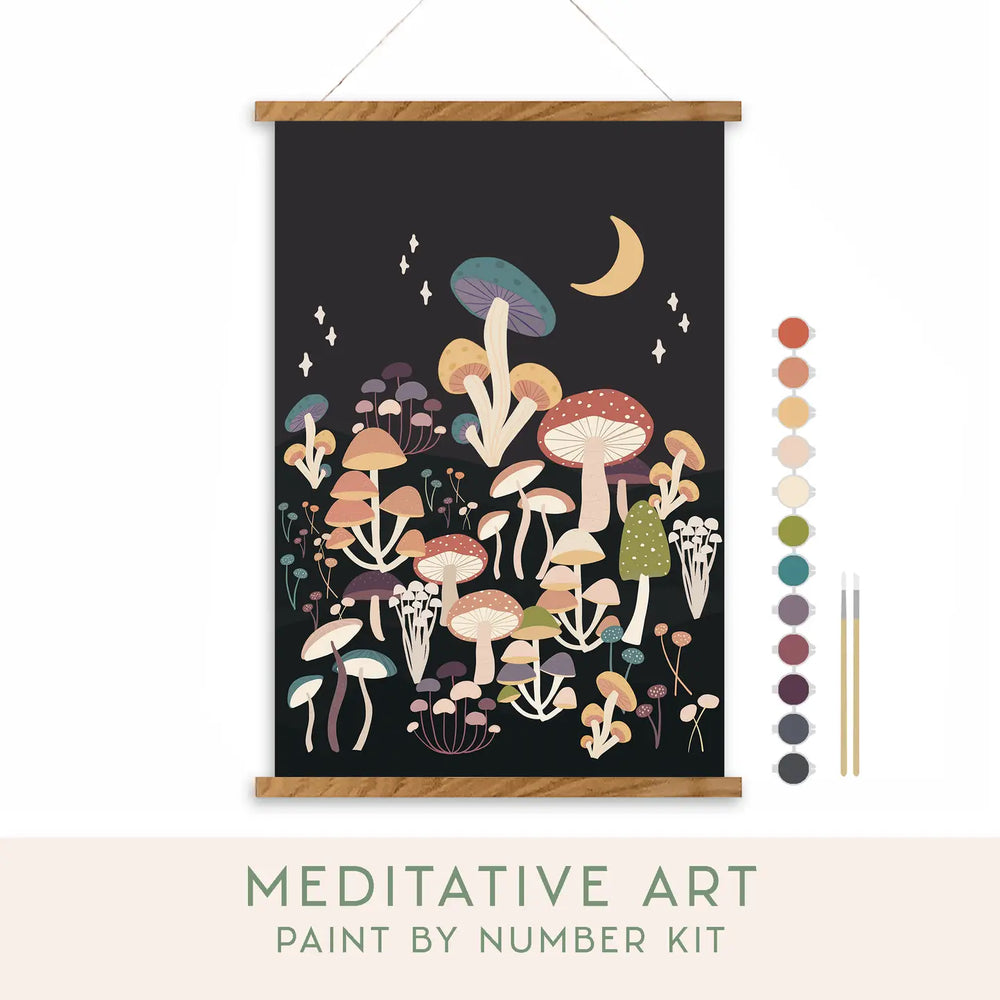 Night Mushrooms Meditative Art Paint By Number Kit