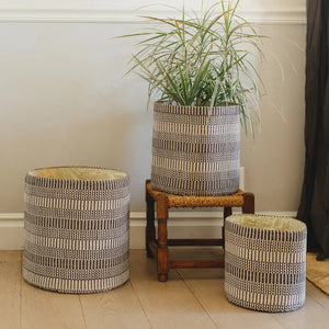 Large Handwoven Jute Basket in Kalied Stripe