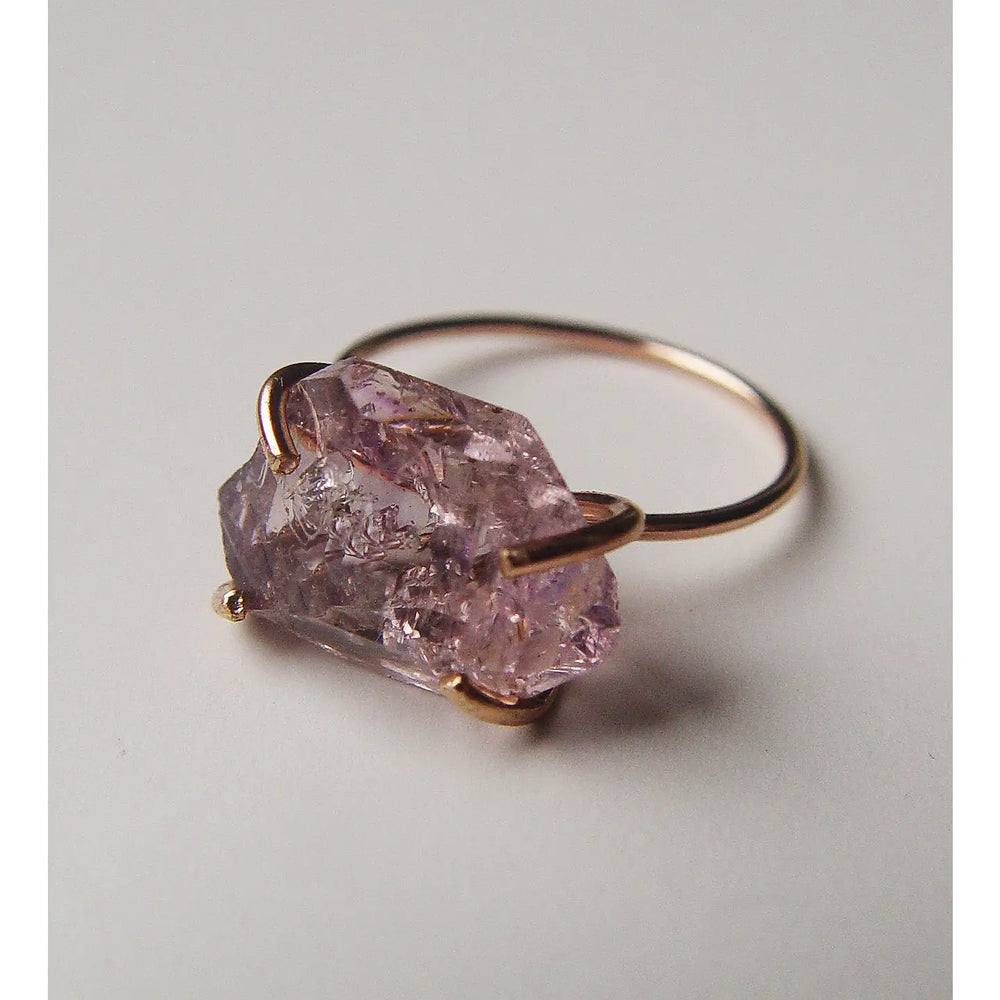 Amethyst Herkimer Gold Ring - Size 7