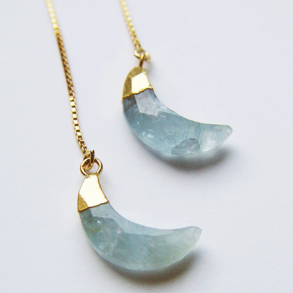 Aquamarine Moon Threader Earrings