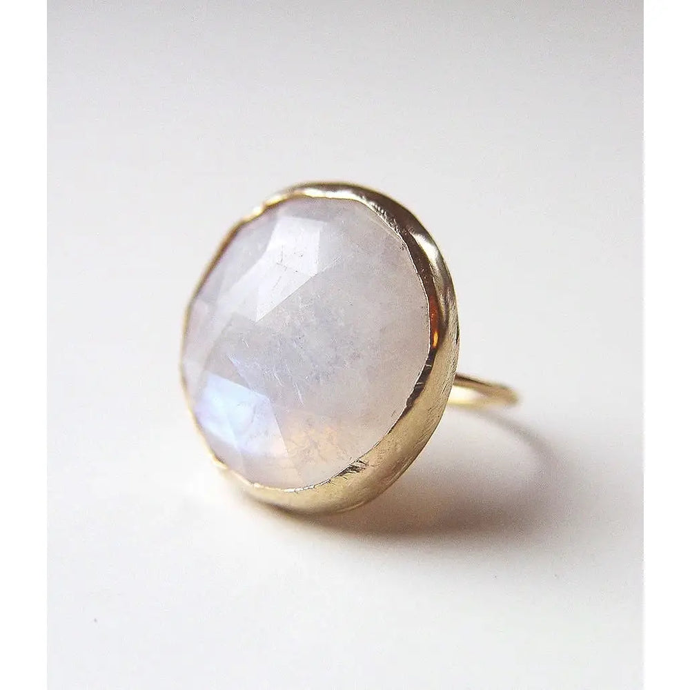 Rainbow Moonstone 24k Gold Ring - Size 8