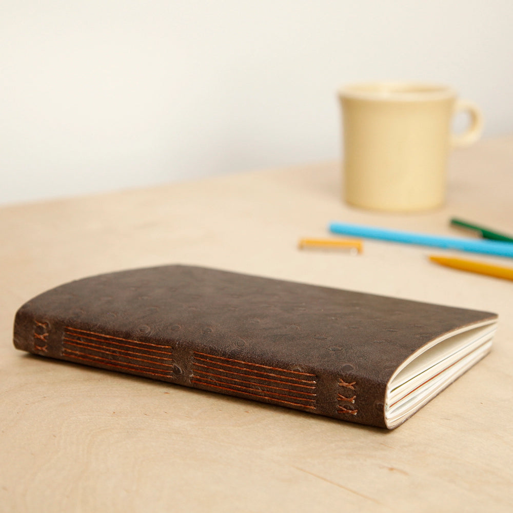 Hand Sewn Vegan Leather Journal - Ostrich Brown