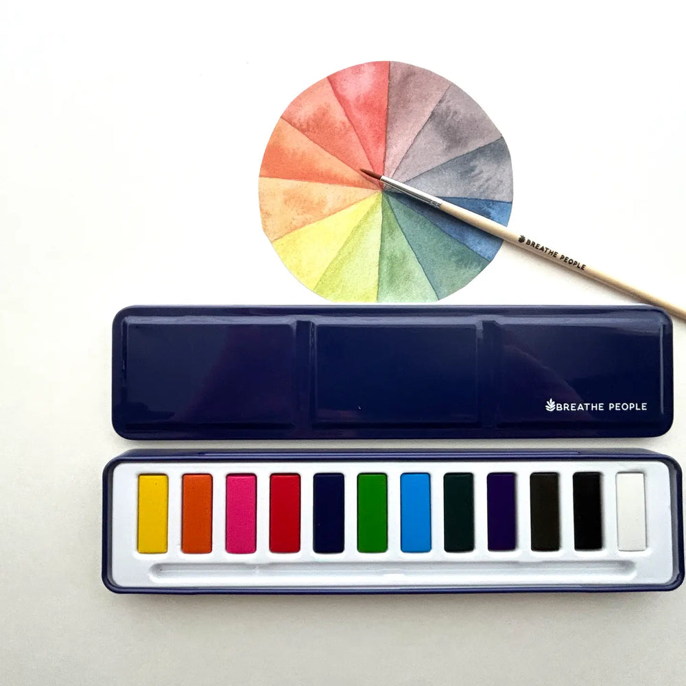 Watercolor Set - 12 Artist Grade Colors + Wood Brush