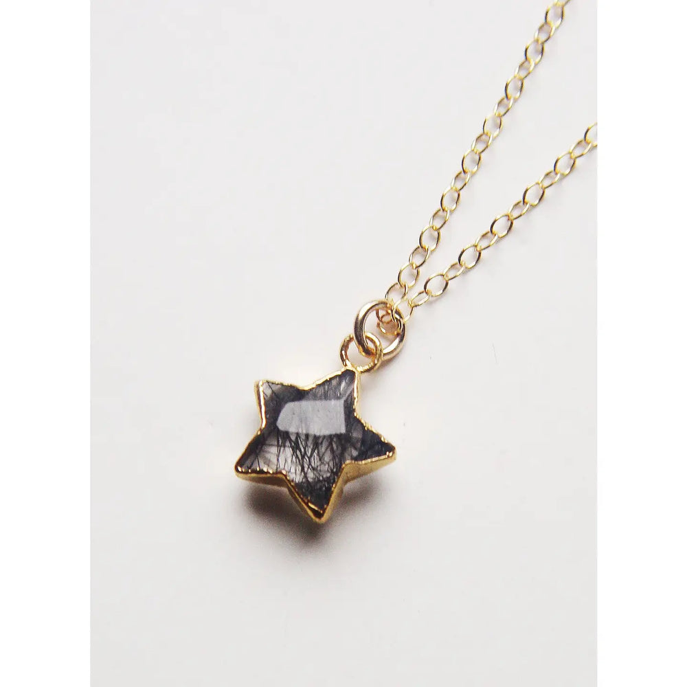 Black Rutilated Quart Star Gold Necklace