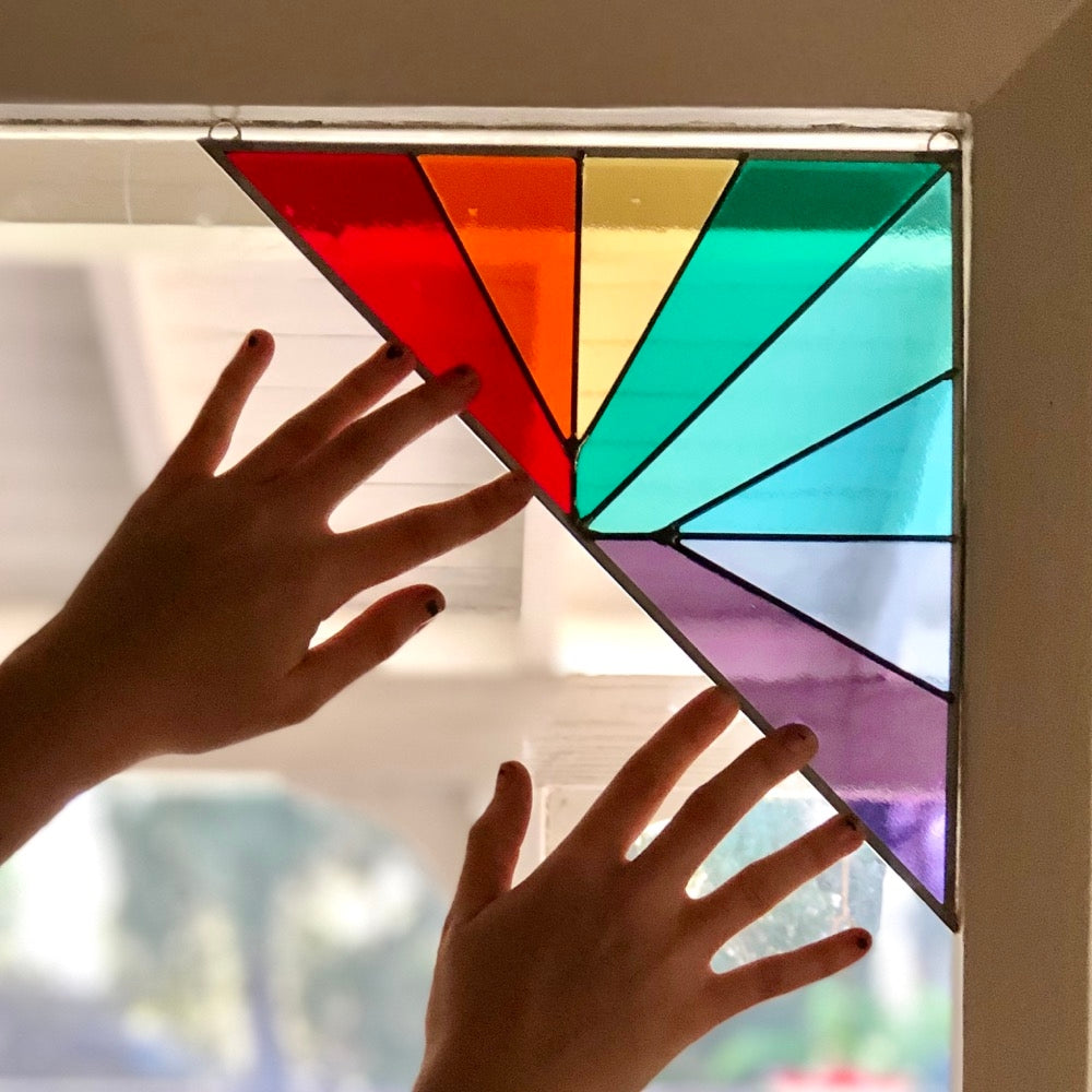 Corner Mounted Large Rainbow Triangle Stained Glass